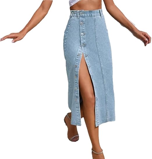 Women's High-Waist A-Line Denim Midi Skirt